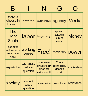 CS Colloquium Bingo Card