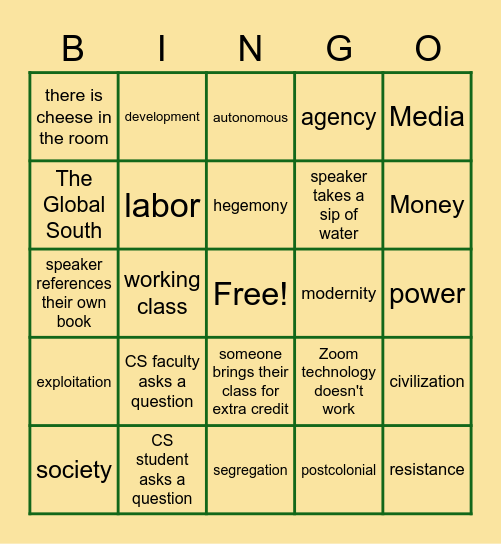 CS Colloquium Bingo Card