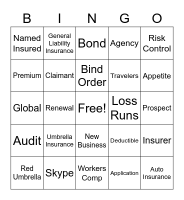 Insurance Bingo Card