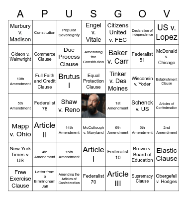 AP Gov Review Bingo Card