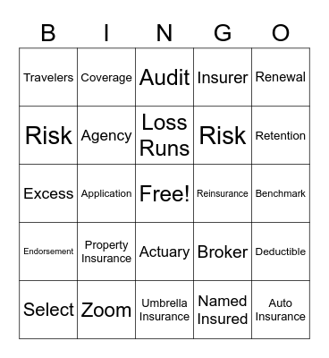 Insurance Bingo Card