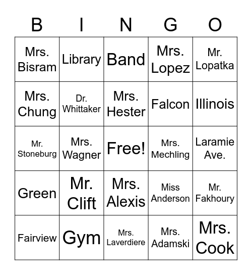 Fairview Bingo Card