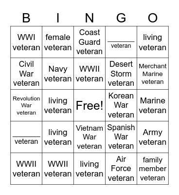 Veterans Day Bingo Card