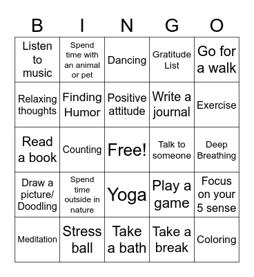 Coping Skills Bingo Card