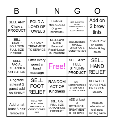 Salon Soleil Aveda TEAM AVEDA Bingo Card