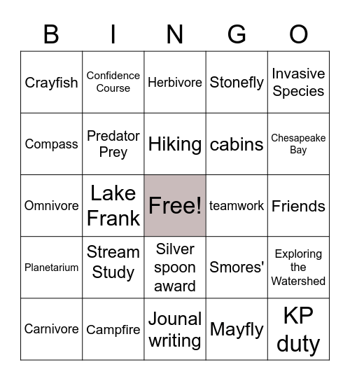 GMS Outdoor ED BINGO Card