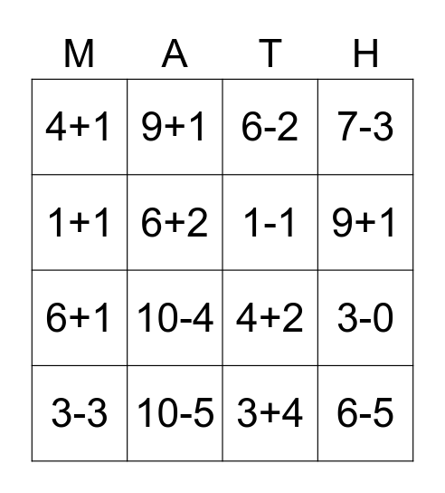 MATH BINGO Card