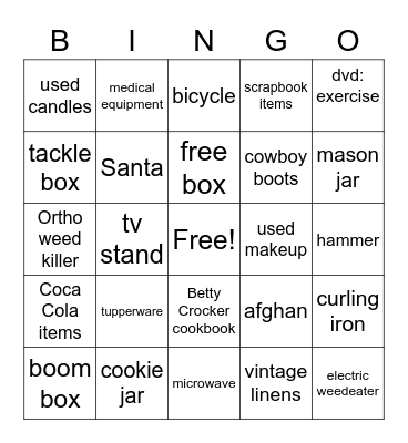 Garage Sales Bingo Card