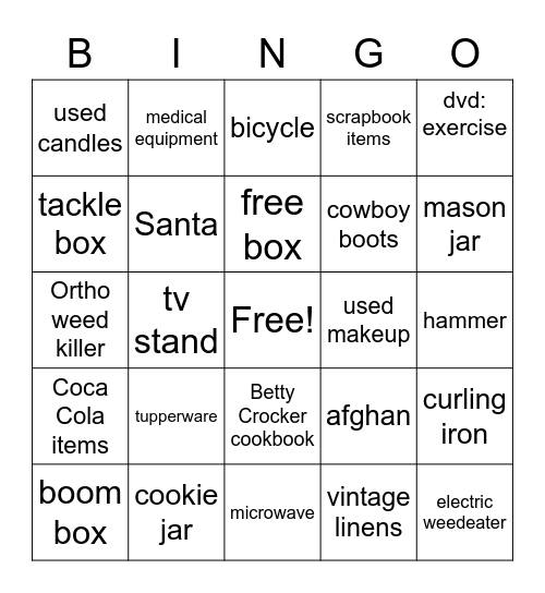 Garage Sales Bingo Card