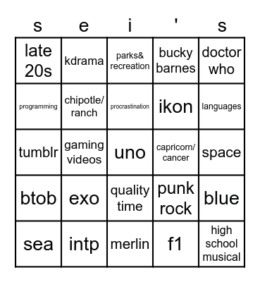 sei's bingo Card