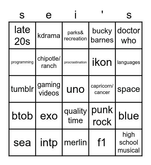 sei's bingo Card