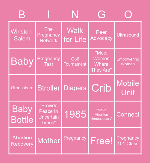 The Pregnancy Network Bingo Card