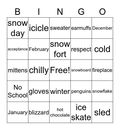 Winter Words Bingo Card