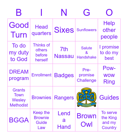 Bahamas Girl Guides Bingo Card