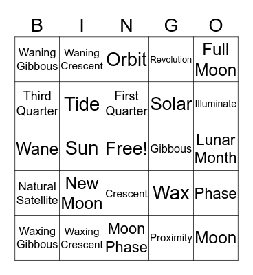 Moon Phase Bingo Card