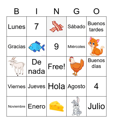 Spanish  Bingo Card