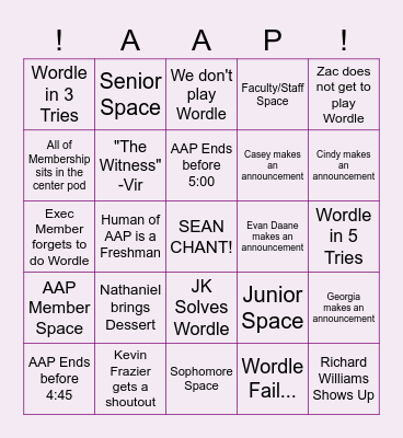 Last AAP of Spring 2023 Bingo Card