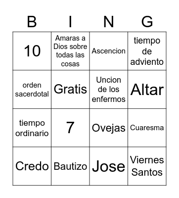 Mi Primera Comunion Bingo Card