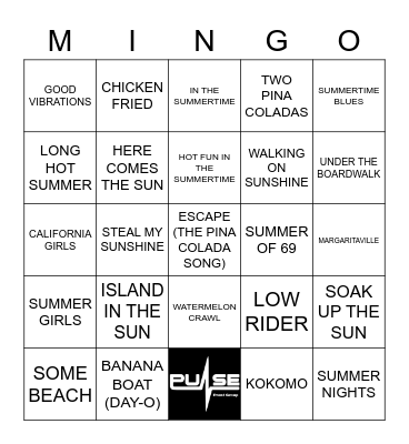 Summertime Songs Bingo Card