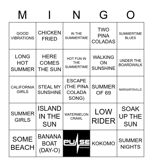 Summertime Songs Bingo Card