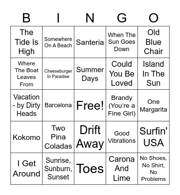A Day At The Beach Bingo Card