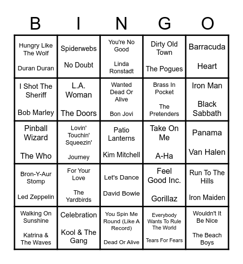 ROCK N' ROLL Bingo Card