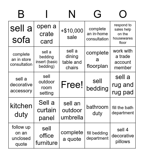 Furniture Bingo Card