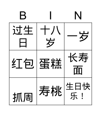 Chinese birthday traditions Bingo Card