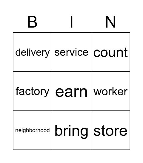Level B Unit 3 Part 2 Vocab Bingo Card