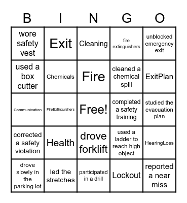 Warehouse Safety Bingo Card