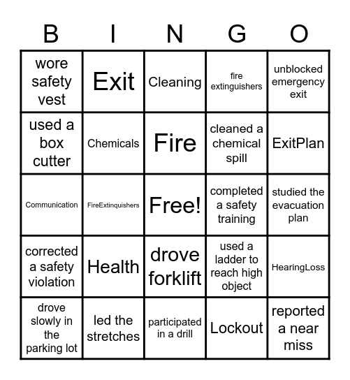 Warehouse Safety Bingo Card