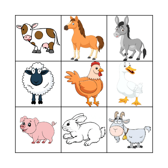 Farm Animal Bingo Card