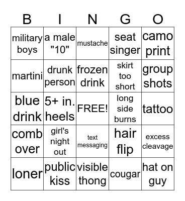 Gail's Bar Bingo Card