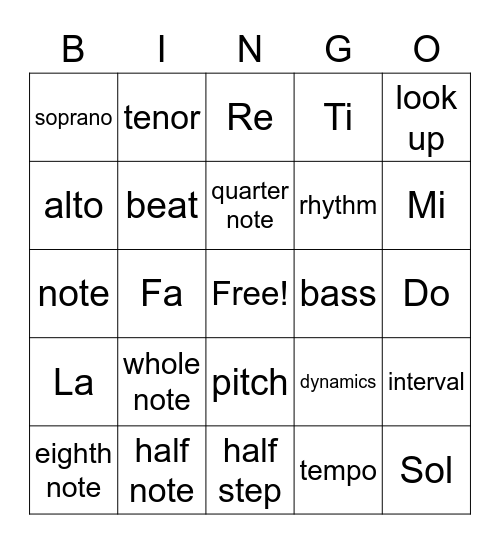 Music Bingo Card