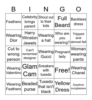 Red Carpet Bingo Card