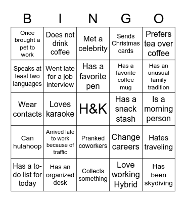 H&K Staff Appreciation Bingo Card