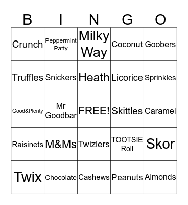 Valentine's Candy Bingo Card