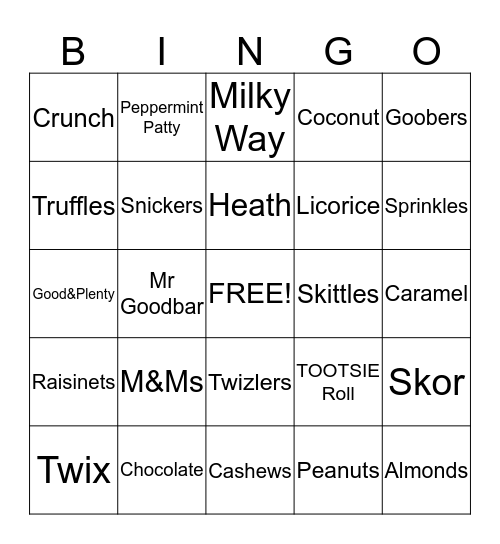 Valentine's Candy Bingo Card