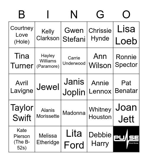 Female Rock Singers Bingo Card