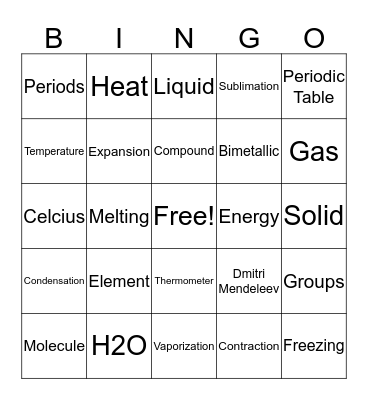 Properties of Matter Bingo Card