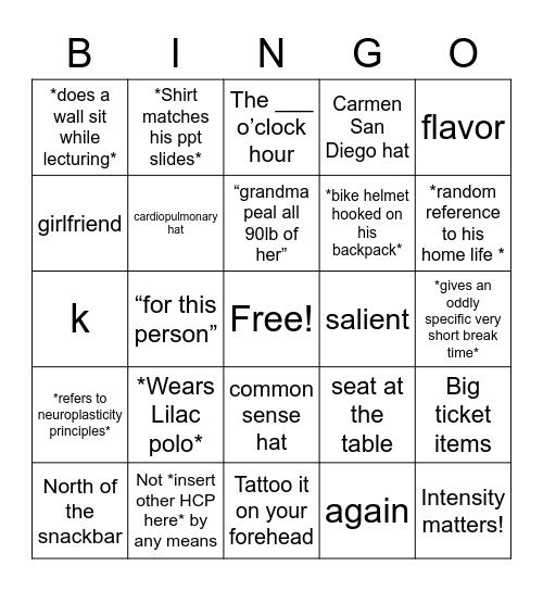 Neuro with Ben Bingo Card