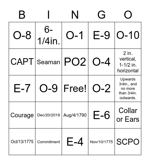 NJROTC Bingo Card