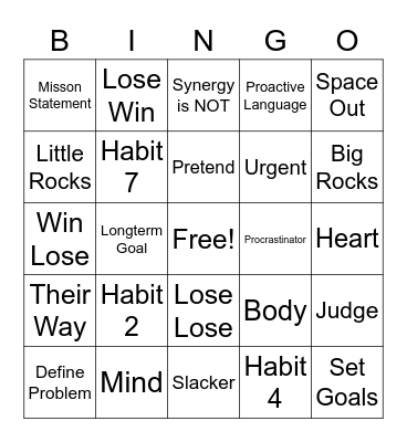 7 Habits Bingo Card
