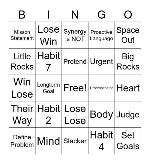 7 Habits Bingo Card