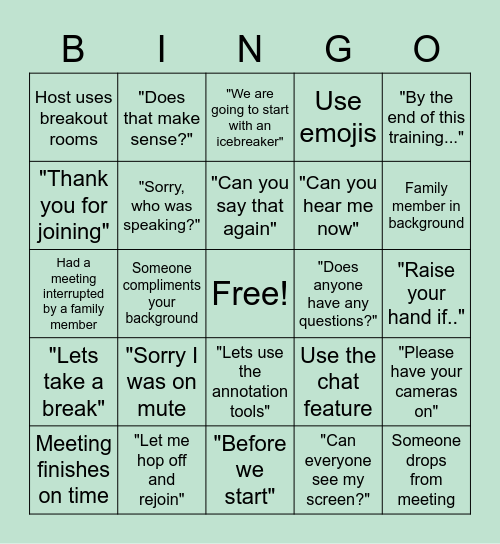 WebEx BINGO Card