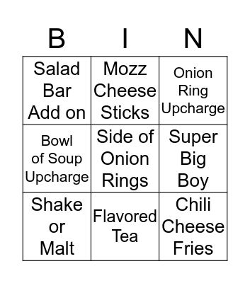 Lunch Bingo Card