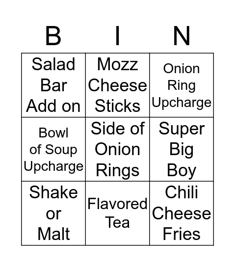 Lunch Bingo Card