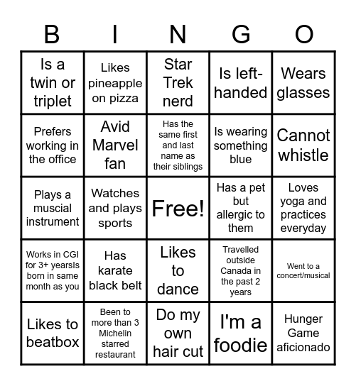 CIS: Get to Know Your Colleague Bingo Card