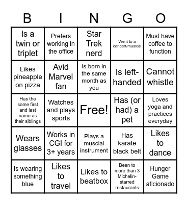 CIS: Get to Know Your Colleague Bingo Card
