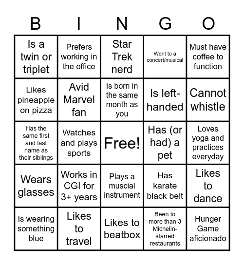 CIS: Get to Know Your Colleague Bingo Card